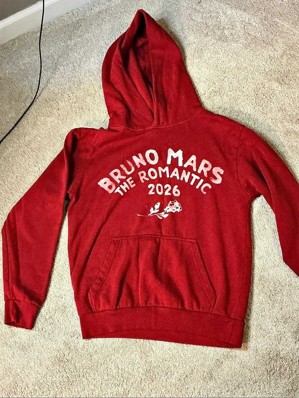 Bruno Mars The Romantic Tour Hoodie Red Men’s Small